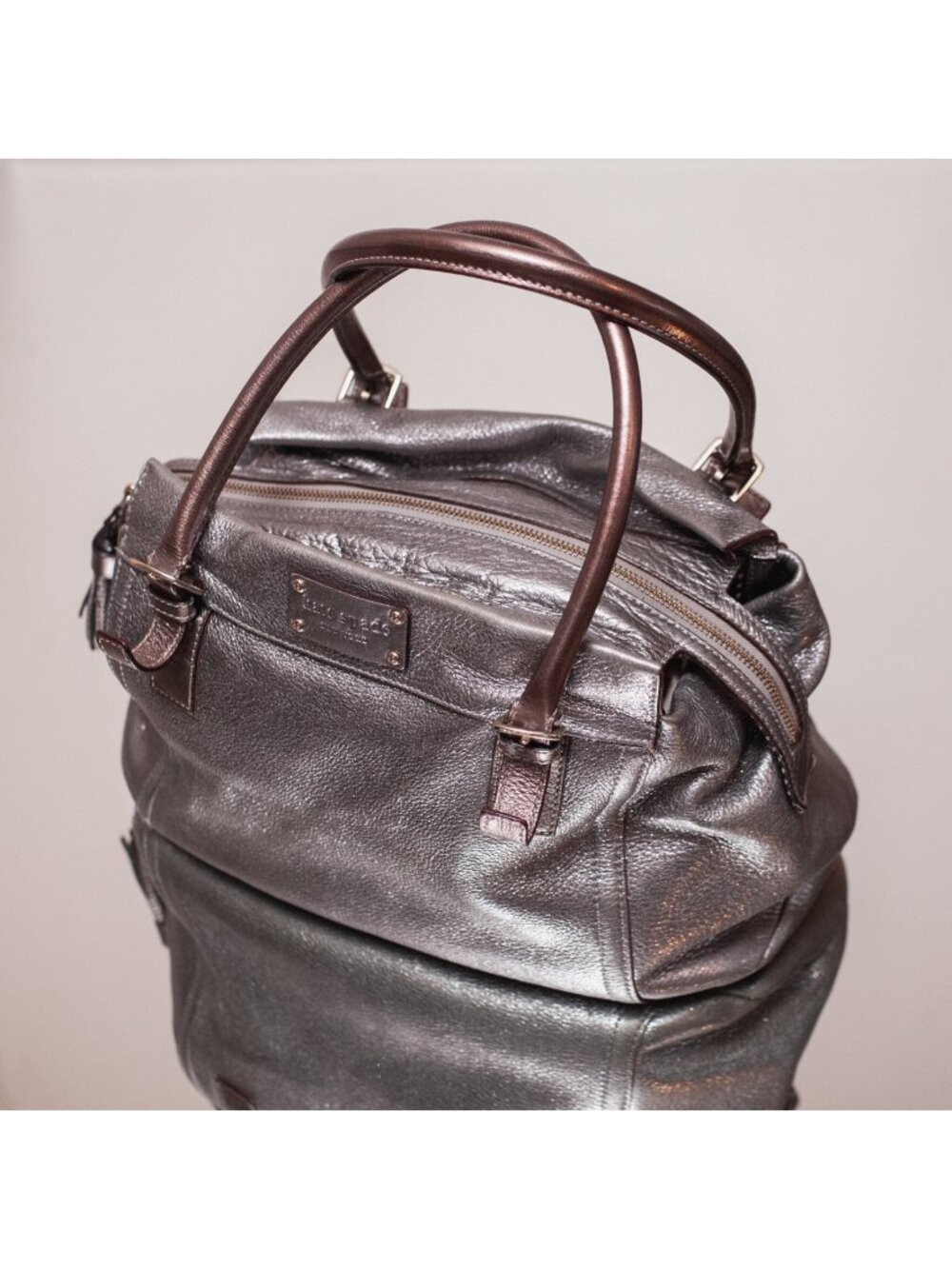 Kate Spade New York Cheltenham Silver Pebbled Leather Satchel Tote Bag Purse